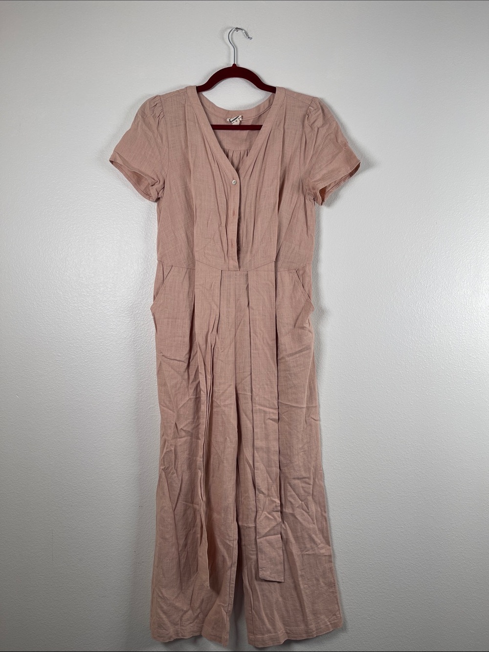 Women's Blush Pink Short-Sleeve Jumpsuit Dress